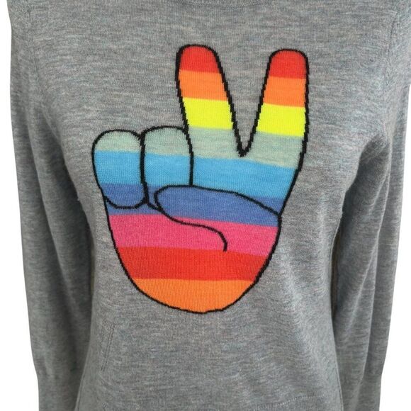 Zadig & Voltaire Rainbow Peace Sign Crewneck Cashmere Sweater Grey Size XS - Picture 5 of 10